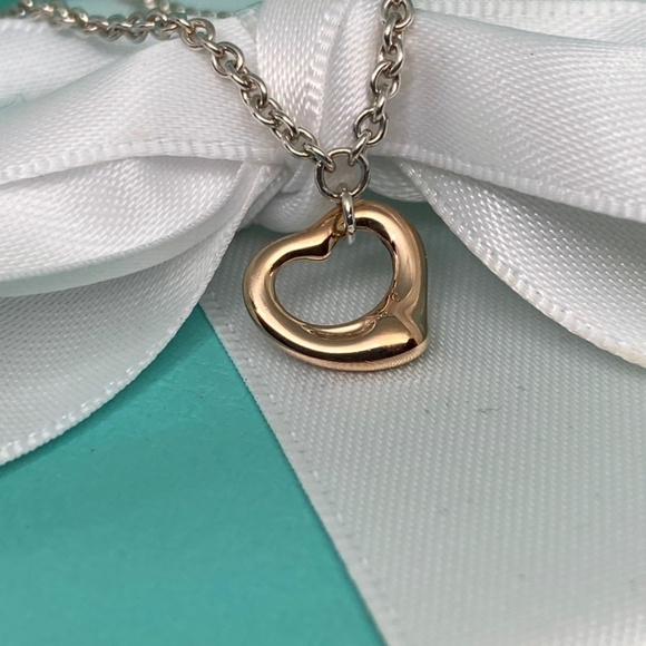 Authentic Tiffany & Co.'s Peretti 18K Rose Gold  & 925 Open Heart Bracelet 7” - Picture 4 of 9